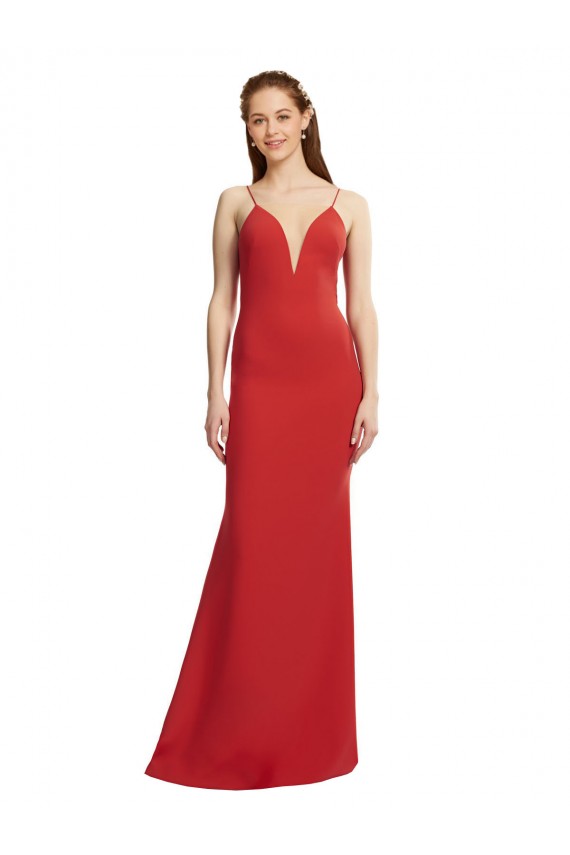 Stretch Crepe Open Back Long Spaghetti Straps Mermaid Formal Evening Gown / Prom Dress / Bridesmaid Dress Sudbury