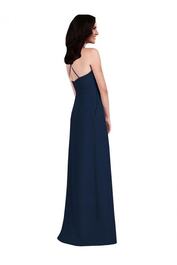 Stretch Crepe Criss Cross Open Back Long Halter Neck Trumpet Semi Formal Evening Dress / Bridesmaid Dress Sudbury