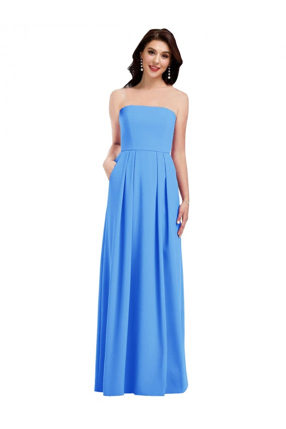 Stretch Crepe Low Back Long Strapless Peacock Blue Trumpet Semi Formal Evening Dress / Prom Dress / Bridesmaid Dress Sudbury