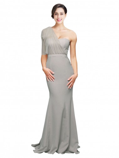 Stretch Crepe & Tulle Low Back Sweep Train One Shoulder Mermaid Formal Evening Gown / Prom Dress / Bridesmaid Dress Sudbury