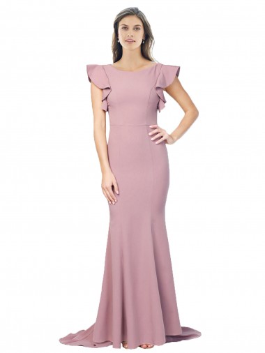 Stretch Crepe Low Back Sweep Train Round Neck Mermaid Formal Evening Gown / Prom Dress / Bridesmaid Dress Sudbury