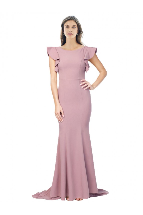 Stretch Crepe Low Back Sweep Train Round Neck Mermaid Formal Evening Gown / Prom Dress / Bridesmaid Dress Sudbury