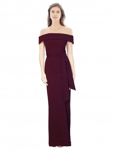 Stretch Crepe Low Back Long Off the Shoulder Burgundy Gold Mermaid Formal Evening Gown / Prom Dress / Bridesmaid Dress Sudbury