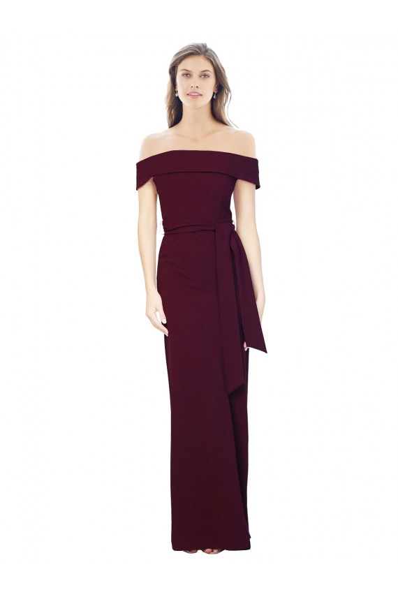 Stretch Crepe Low Back Long Off the Shoulder Burgundy Gold Mermaid Formal Evening Gown / Prom Dress / Bridesmaid Dress Sudbury