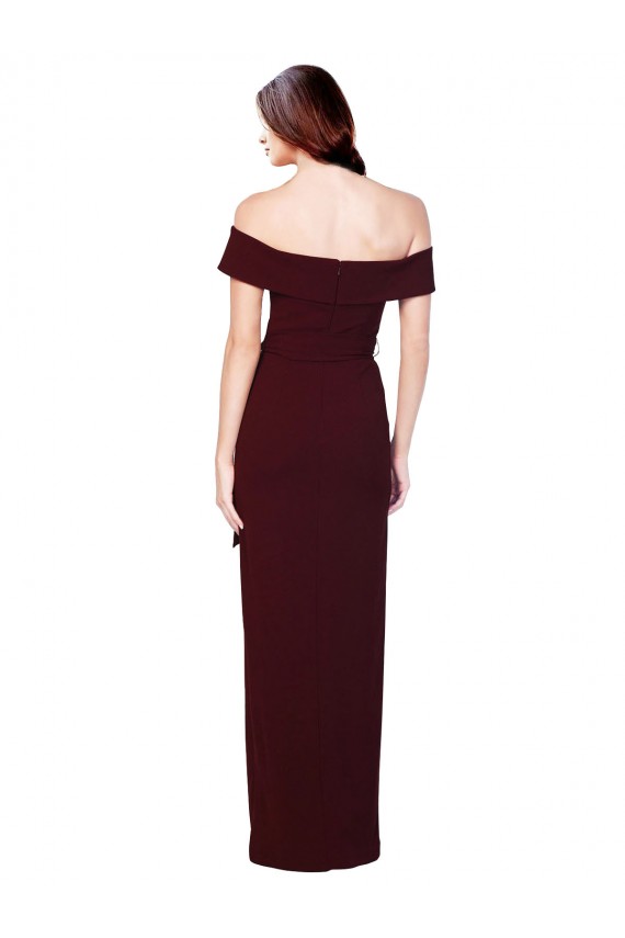 Stretch Crepe Low Back Long Off the Shoulder Burgundy Gold Mermaid Formal Evening Gown / Prom Dress / Bridesmaid Dress Sudbury