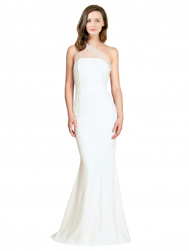 Stretch Crepe & Tulle Sweep Train One Shoulder Mermaid Formal Evening Gown / Bridesmaid Dress Sudbury