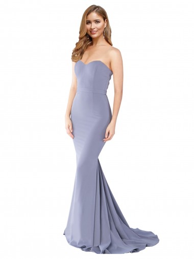 Stretch Crepe Low Back Long Sweetheart Smoke Blue Mermaid Formal Evening Gown / Prom Dress / Bridesmaid Dress Sudbury