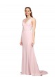 Stretch Crepe V-Back Sweep Train V-Neck A-Line Black Tie Evening Dress / Prom Dress / Bridesmaid Dress Sudbury