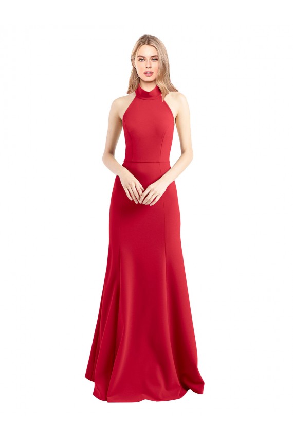 Stretch Crepe Open Back Long Halter Neck Red A-Line Formal Evening Gown / Prom Dress / Bridesmaid Dress Sudbury