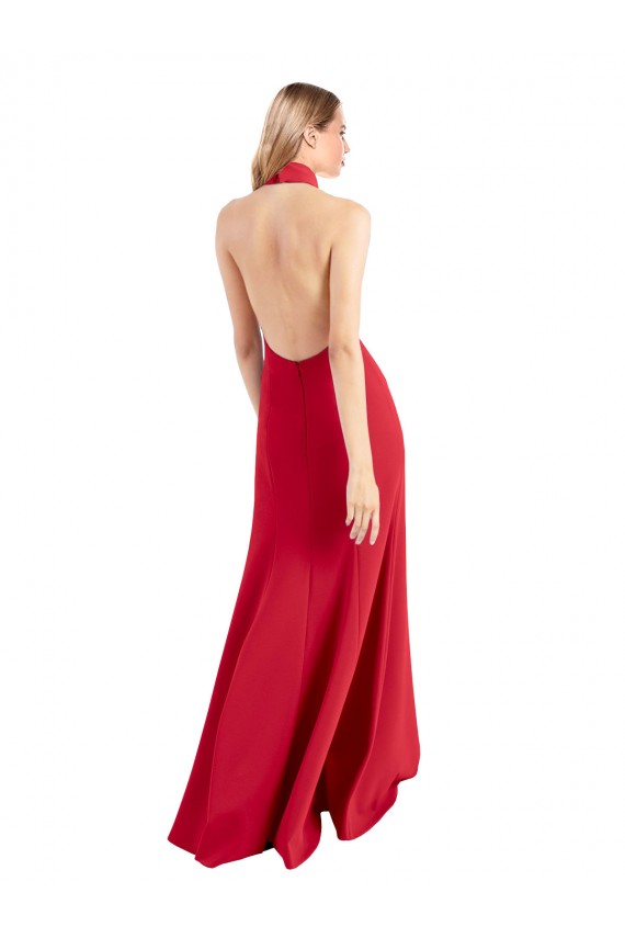 Stretch Crepe Open Back Long Halter Neck Red A-Line Formal Evening Gown / Prom Dress / Bridesmaid Dress Sudbury