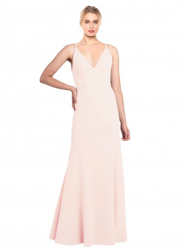 Stretch Crepe V-Back Long V-Neck Pink A-Line Formal Evening Gown / Prom Dress / Bridesmaid Dress Sudbury