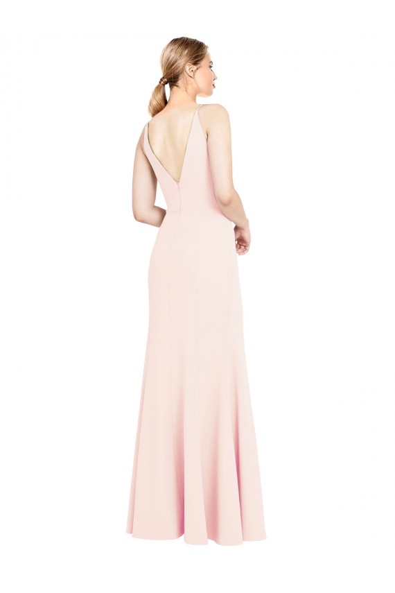 Stretch Crepe V-Back Long V-Neck Pink A-Line Formal Evening Gown / Prom Dress / Bridesmaid Dress Sudbury