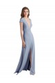 Stretch Crepe Long V-Neck Smoke Blue Sheath Prom Dress / Bridesmaid Dress Sudbury