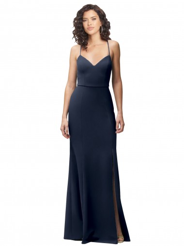 Stretch Crepe Criss Cross Back Long Spaghetti Straps Sheath Formal Evening Gown / Prom Dress / Bridesmaid Dress Sudbury