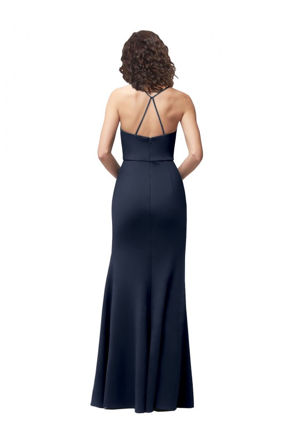 Stretch Crepe Criss Cross Back Long Spaghetti Straps Sheath Formal Evening Gown / Prom Dress / Bridesmaid Dress Sudbury