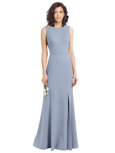 Stretch Crepe Open Back Long Boat Neck Sheath Bridesmaid Dress Sudbury