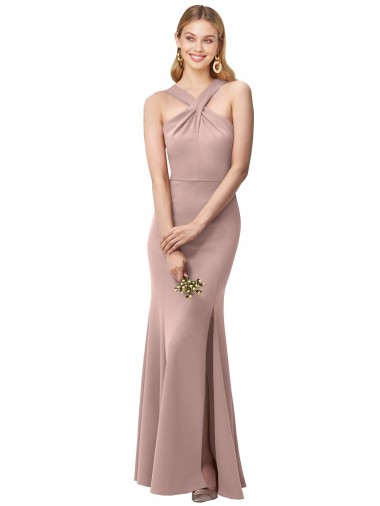Stretch Crepe Criss Cross Back Long Halter Neck Sheath Prom Dress / Bridesmaid Dress Sudbury