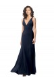 Stretch Crepe V-Back Long V-Neck Dark Navy A-Line Formal Dress / Bridesmaid Dress Sudbury