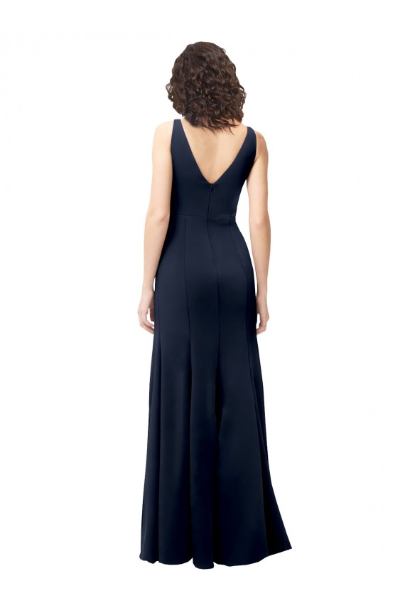Stretch Crepe V-Back Long V-Neck Dark Navy A-Line Formal Dress / Bridesmaid Dress Sudbury