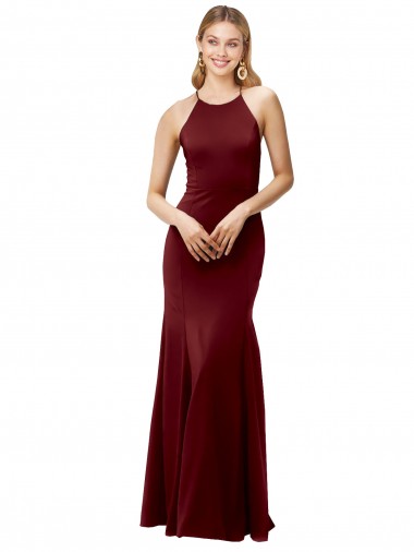 Stretch Crepe Criss Cross Back Long Halter Neck Mermaid Formal Evening Gown / Prom Dress / Bridesmaid Dress Sudbury