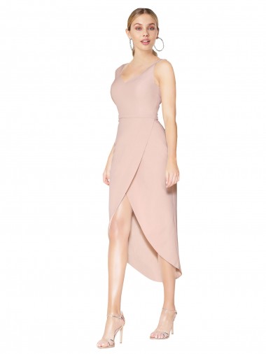 Stretch Crepe V-Back Knee Length Spaghetti Straps Mermaid High Low Evening Gown / Prom Dress / Bridesmaid Dress Sudbury