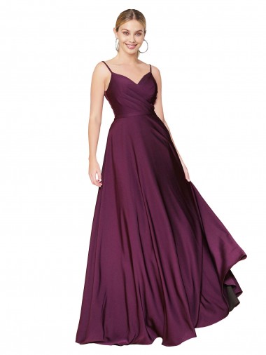 Stretch Crepe V-Back Long Spaghetti Straps A-Line Formal Evening Gown / Prom Dress / Bridesmaid Dress Sudbury