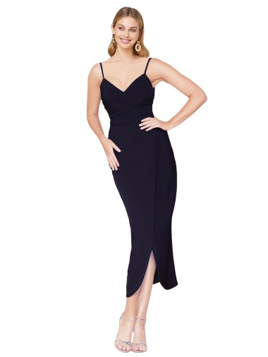 Stretch Crepe V-Back Knee Length Spaghetti Straps Mermaid Formal Dress / Bridesmaid Dress Sudbury