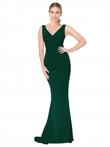 Stretch Crepe Long V-Neck Midnight Green Mermaid Formal Evening Gown / Prom Dress / Bridesmaid Dress Sudbury