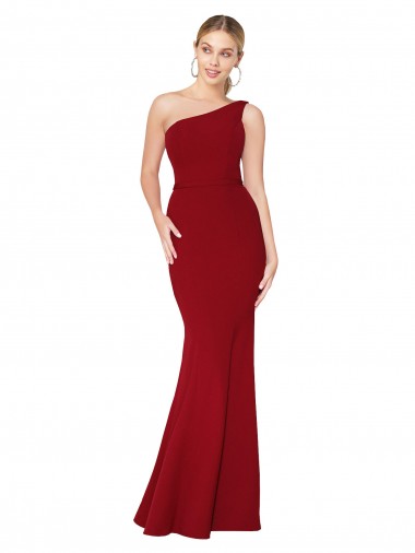 Stretch Crepe Long One Shoulder Burgundy Mermaid Formal Evening Gown / Prom Dress / Bridesmaid Dress Sudbury