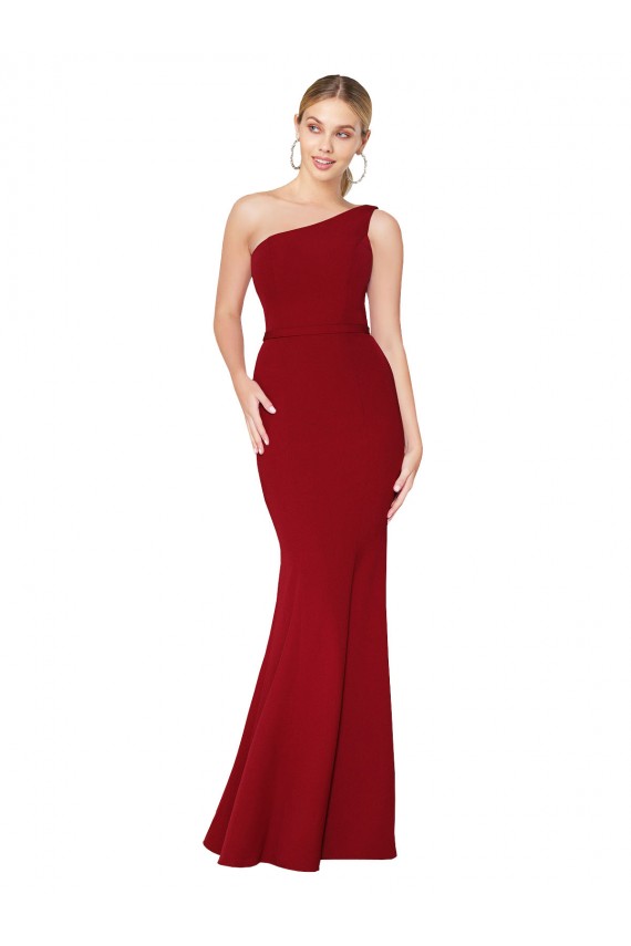 Stretch Crepe Long One Shoulder Burgundy Mermaid Formal Evening Gown / Prom Dress / Bridesmaid Dress Sudbury