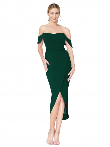 Stretch Crepe Knee Length Off the Shoulder Mermaid High Low Evening Gown / Prom Dress / Bridesmaid Dress Sudbury