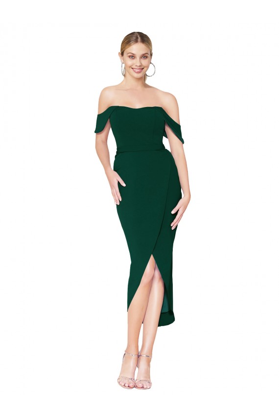 Stretch Crepe Knee Length Off the Shoulder Mermaid High Low Evening Gown / Prom Dress / Bridesmaid Dress Sudbury