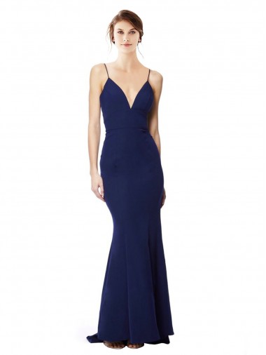 Stretch Crepe Open Back Long Spaghetti Straps Mermaid Formal Dress / Bridesmaid Dress Sudbury