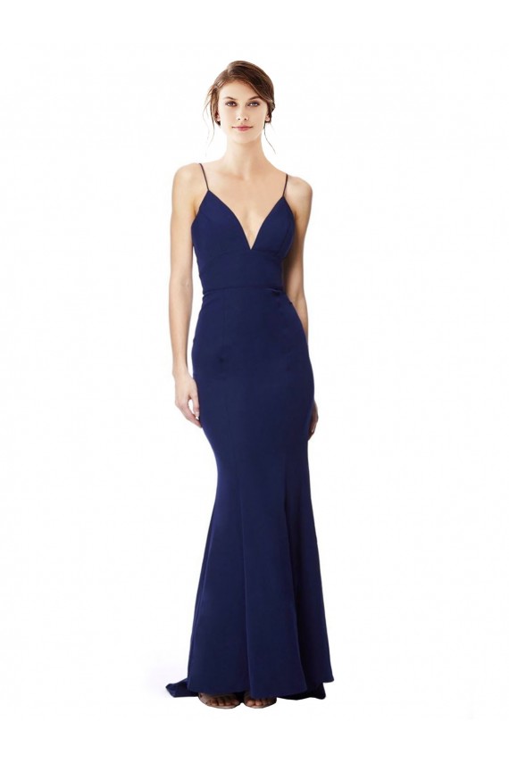 Stretch Crepe Open Back Long Spaghetti Straps Mermaid Formal Dress / Bridesmaid Dress Sudbury