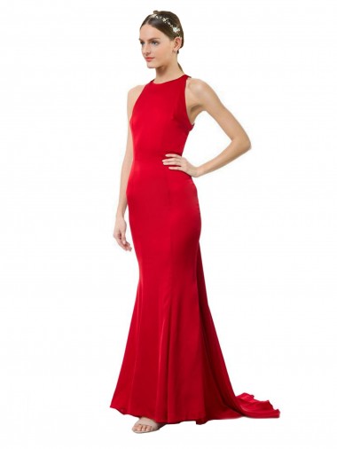 Stretch Crepe Open Back Long Halter Neck Mermaid Formal Evening Gown / Bridesmaid Dress Sudbury