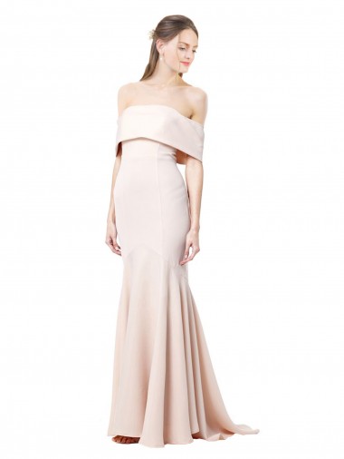 Stretch Crepe Long Off the Shoulder Nude Mermaid Formal Evening Gown / Prom Dress / Bridesmaid Dress Sudbury