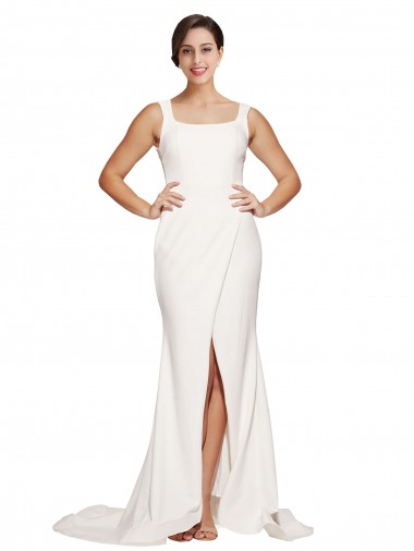 Stretch Crepe Low Back Sweep Train Square Neck Sheath Semi Formal Evening Dress / Prom Dress / Bridesmaid Dress Sudbury