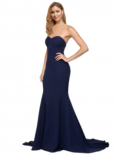 Stretch Crepe Low Back Sweep Train Sweetheart A-Line Formal Evening Gown / Prom Dress / Bridesmaid Dress Sudbury