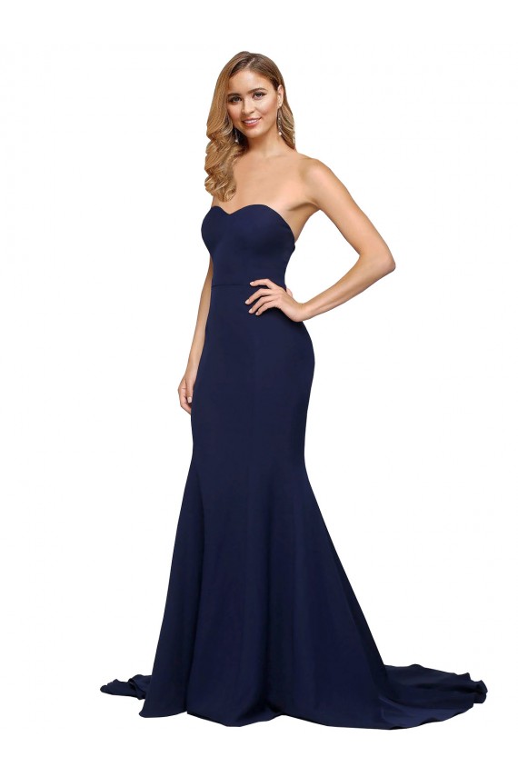 Stretch Crepe Low Back Sweep Train Sweetheart A-Line Formal Evening Gown / Prom Dress / Bridesmaid Dress Sudbury