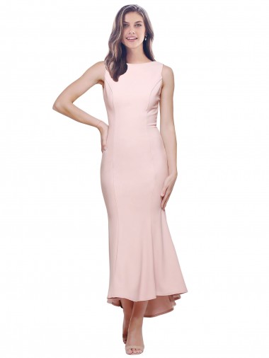 Stretch Crepe Low Back Midi Length High Neck Sheath High Low Evening Gown / Prom Dress / Bridesmaid Dress Sudbury