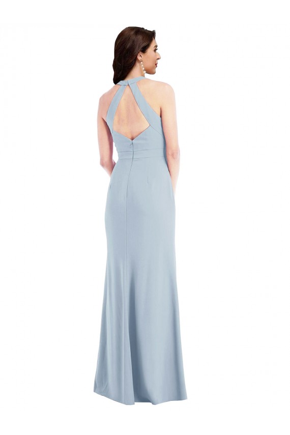 Stretch Crepe Open Back Long Halter Neck Light Sky Blue A-Line Formal Evening Gown / Prom Dress / Bridesmaid Dress Sudbury