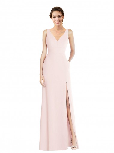 Stretch Crepe Low Back Long V-Neck A-Line Black Tie Evening Dress / Prom Dress / Bridesmaid Dress Sudbury