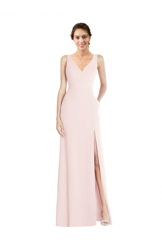 Stretch Crepe Low Back Long V-Neck A-Line Black Tie Evening Dress / Prom Dress / Bridesmaid Dress Sudbury