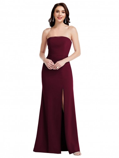 Stretch Crepe Long Strapless Burgundy Gold Trumpet Semi Formal Evening Dress / Prom Dress / Bridesmaid Dress Sudbury