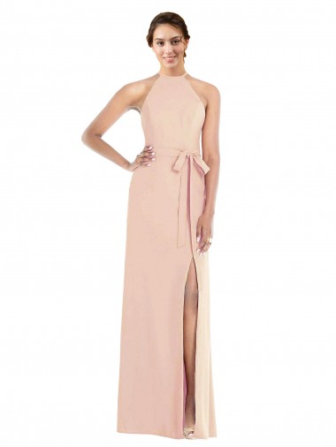 Stretch Crepe Criss Cross Back Long Halter Neck Nude Trumpet Formal Evening Gown / Prom Dress / Bridesmaid Dress Sudbury
