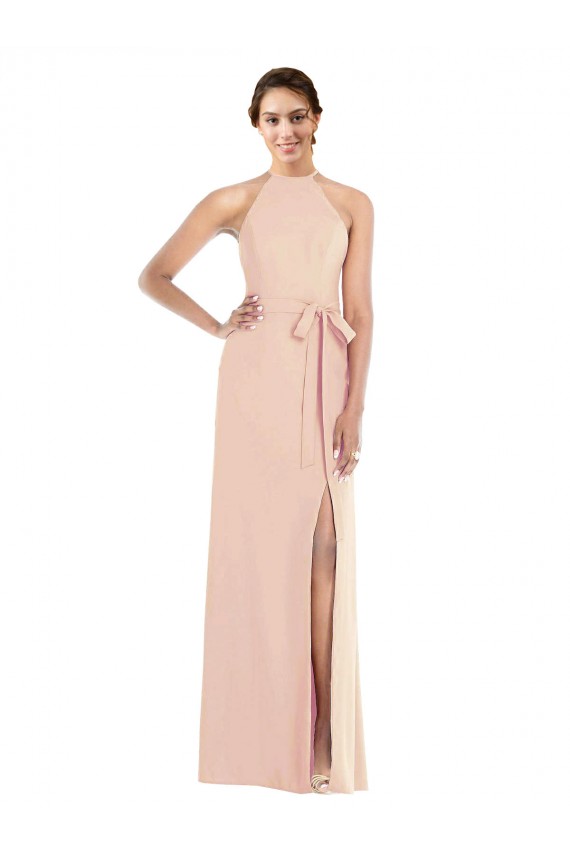 Stretch Crepe Criss Cross Back Long Halter Neck Nude Trumpet Formal Evening Gown / Prom Dress / Bridesmaid Dress Sudbury