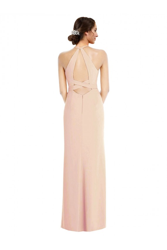 Stretch Crepe Criss Cross Back Long Halter Neck Nude Trumpet Formal Evening Gown / Prom Dress / Bridesmaid Dress Sudbury