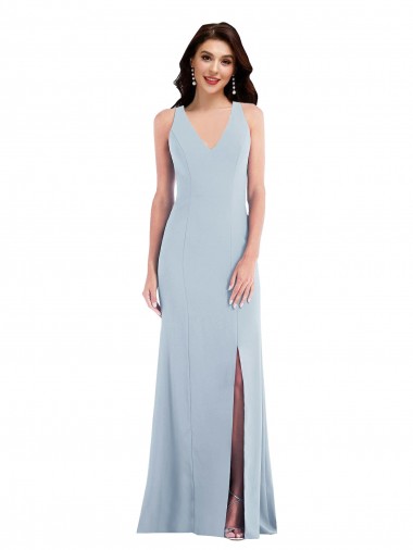 Stretch Crepe Criss Cross Back Long V-Neck Trumpet Evening Dress / Bridesmaid Dress Sudbury