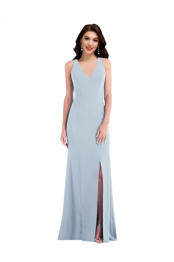 Stretch Crepe Criss Cross Back Long V-Neck Trumpet Evening Dress / Bridesmaid Dress Sudbury