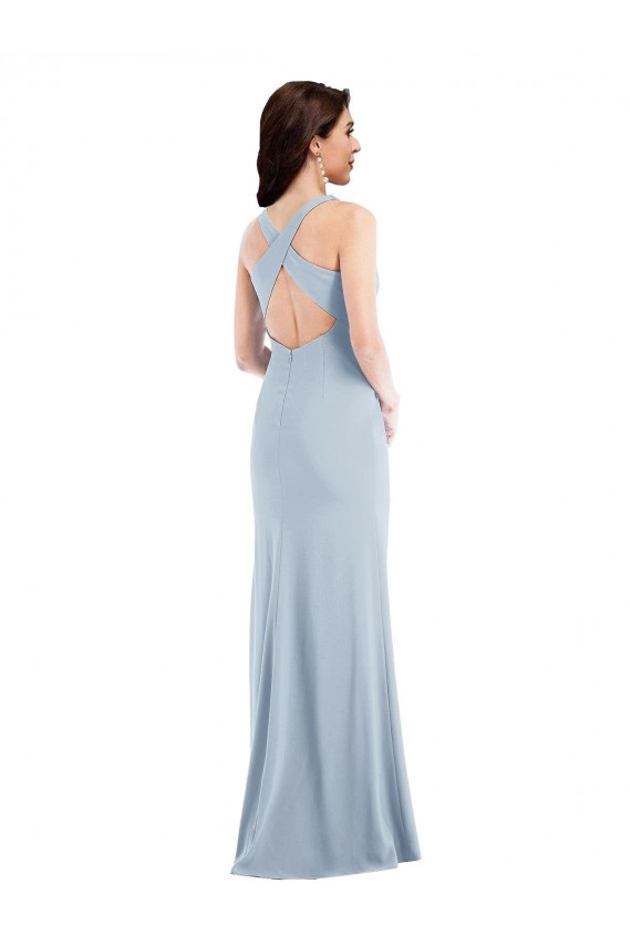 Stretch Crepe Criss Cross Back Long V-Neck Trumpet Evening Dress / Bridesmaid Dress Sudbury